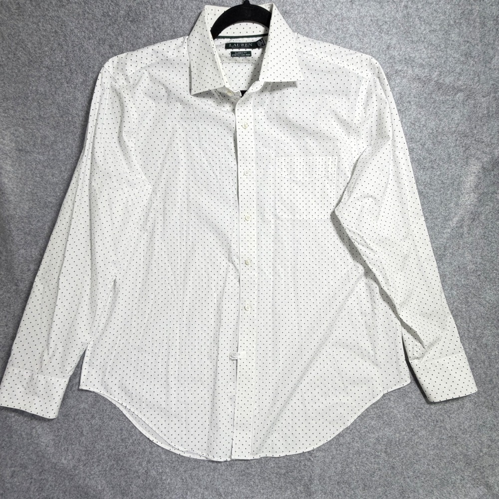 Lauren Ralph Lauren Mens 16.5 34/35 Classic Fit Polka Dot Non Iron‎ Shirt White